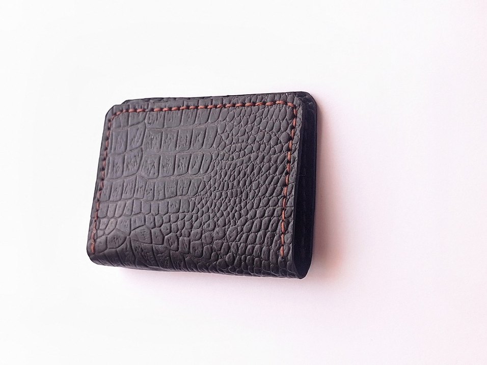 Siyah Hakiki Deri Yılan Derisi Desenli Kartlık - Görsel 4