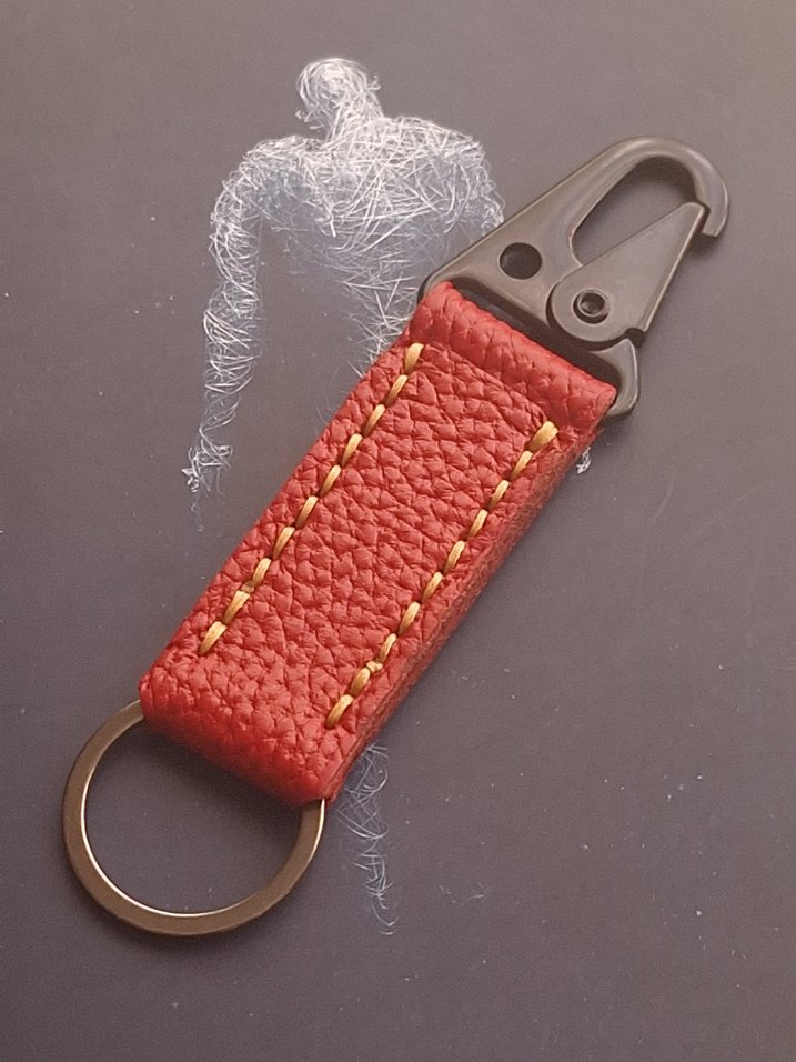 Kırmızı Hakiki Deri Erkek Anahtarlık - Görsel 2