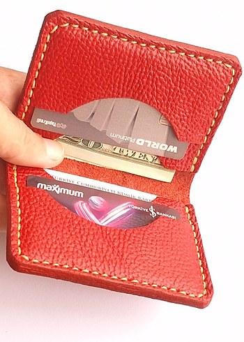 Kırmızı Hakiki Deri Minimalist Cüzdan Kartlık - Görsel 5