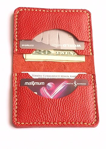 Kırmızı Hakiki Deri Minimalist Cüzdan Kartlık - Görsel 4