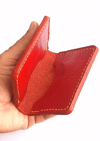 Kırmızı Hakiki Deri Minimalist Cüzdan Kartlık - Görsel 2