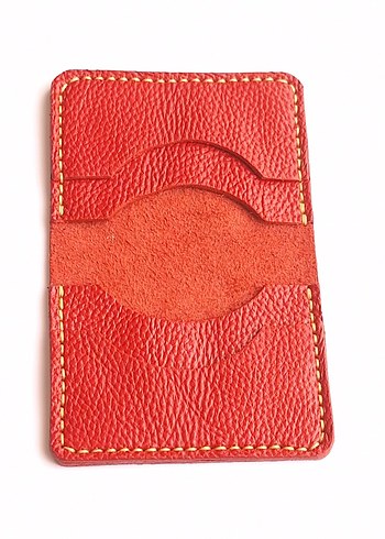 Kırmızı Hakiki Deri Minimalist Cüzdan Kartlık - Görsel 3