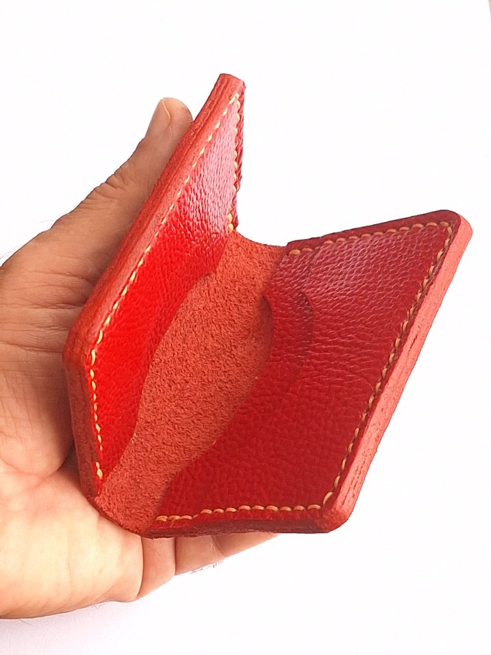 Kırmızı Hakiki Deri Minimalist Cüzdan Kartlık - Görsel 2