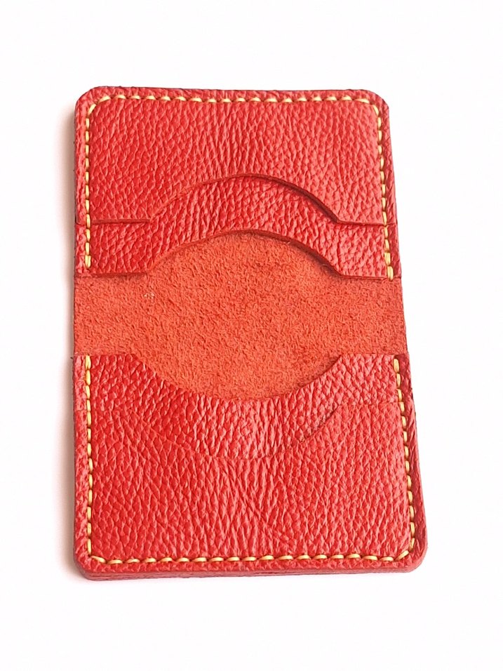 Kırmızı Hakiki Deri Minimalist Cüzdan Kartlık - Görsel 3