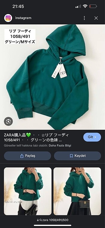 Zara yeşil kapşonlu sweatshirt