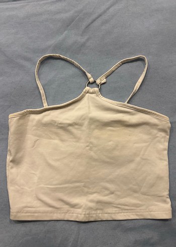 Beyaz Sırttan Yarım Çapraz İnce Askılı Kadın Crop