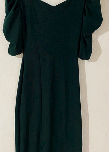 Drapeli V Yaka zümrüt yeşili Uzun Elbise - Görsel 4