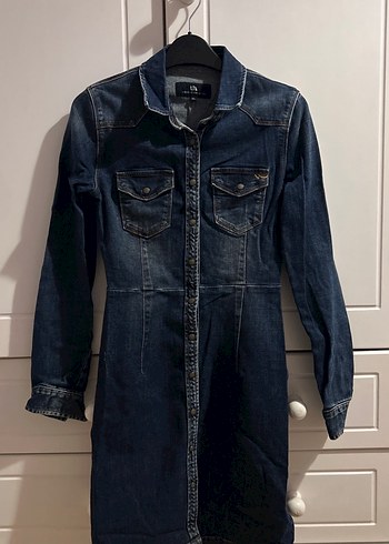 LTB Koyu Mavi Denim Gomlek Elbise