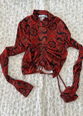 xs Beden kırmızı Renk Kırmızı Bağcıklı Crop Top