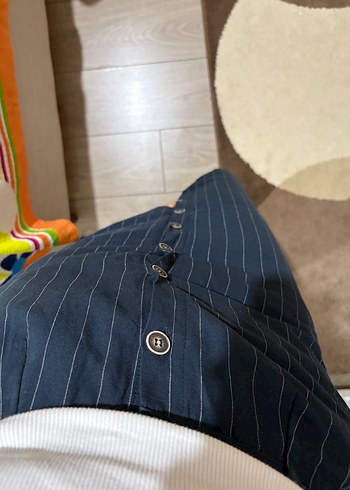 Düğmeli Çizgili Midi Koton Eteği - Görsel 2