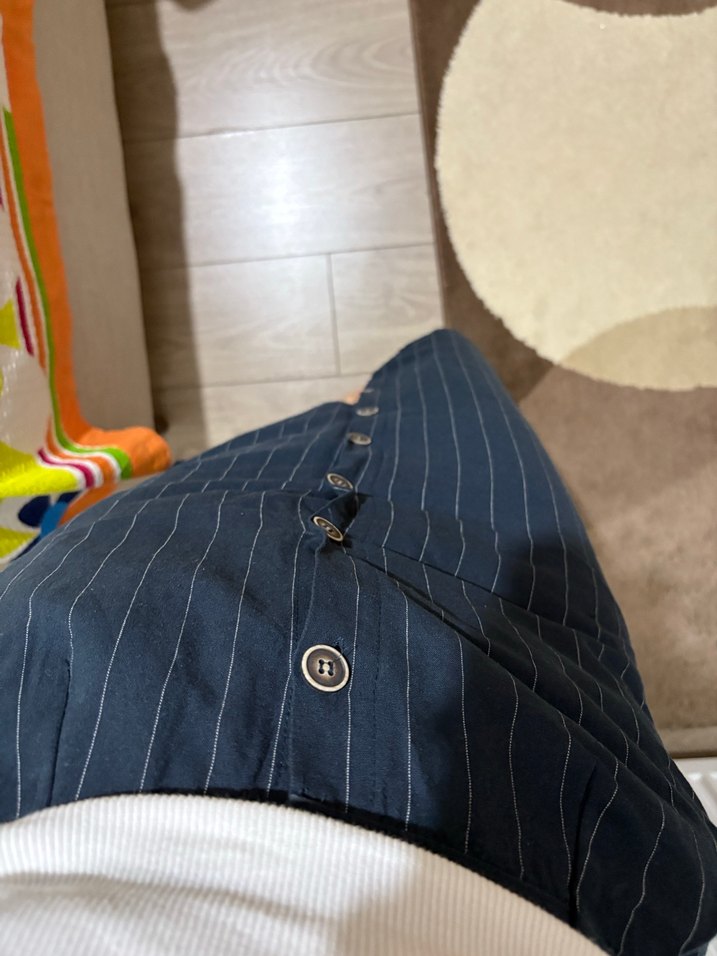 Düğmeli Çizgili Midi Koton Eteği - Görsel 2