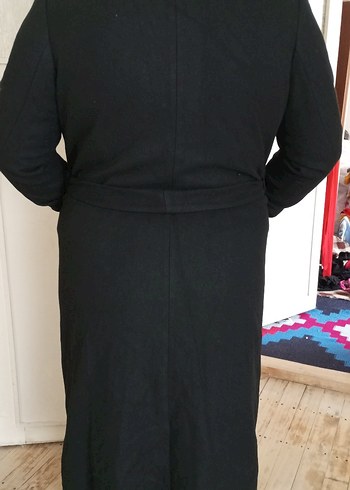 Kuşaklı Siyah Uzun Kaban - Görsel 4