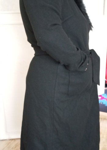 Kuşaklı Siyah Uzun Kaban - Görsel 2