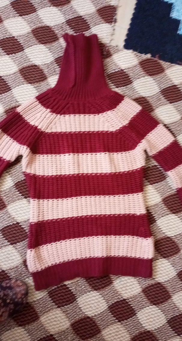 Bordo Çizgili Boğazlı Triko Kazak - Görsel 3