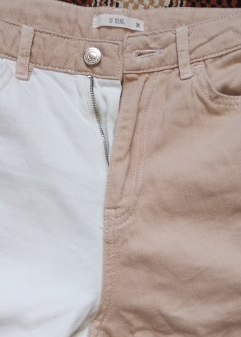 Bej-Beyaz Kadın Midi Boy Kot Pantolon - Görsel 2