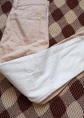 Bej-Beyaz Kadın Midi Boy Kot Pantolon - Görsel 3