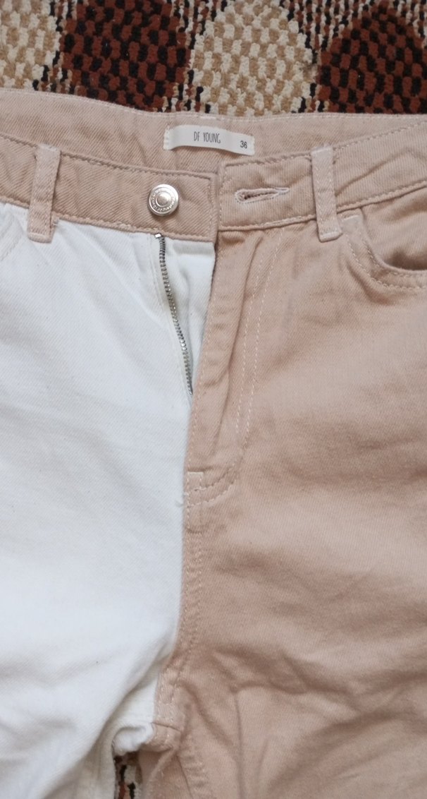 Bej-Beyaz Kadın Midi Boy Kot Pantolon - Görsel 2