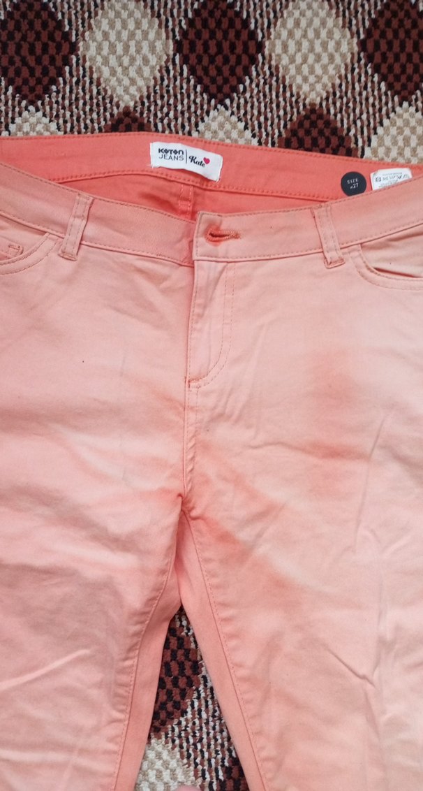 Pembe Bağlama Desenli Midi Kumaş Pantolon - Görsel 3