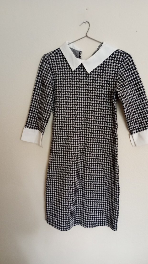 Düğmeli, Midi Boy, Gri Desenli elbise - Görsel 3