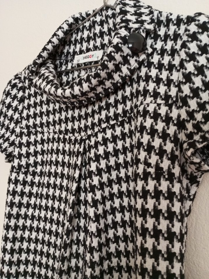 Gri Desenli Kısa Kollu Midi Elbise - Görsel 5