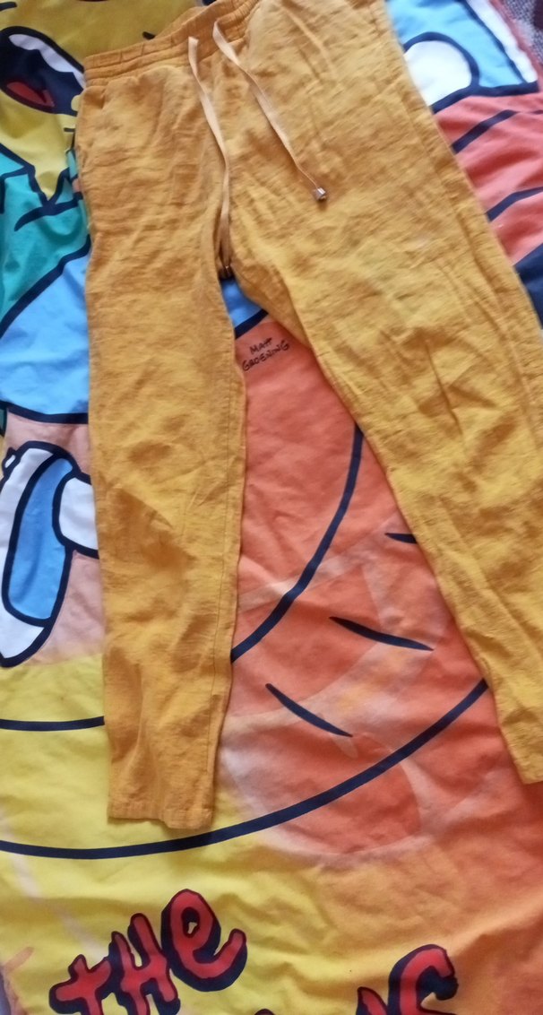 Sarı Salaş Keten Kadın Pantolon - Görsel 2