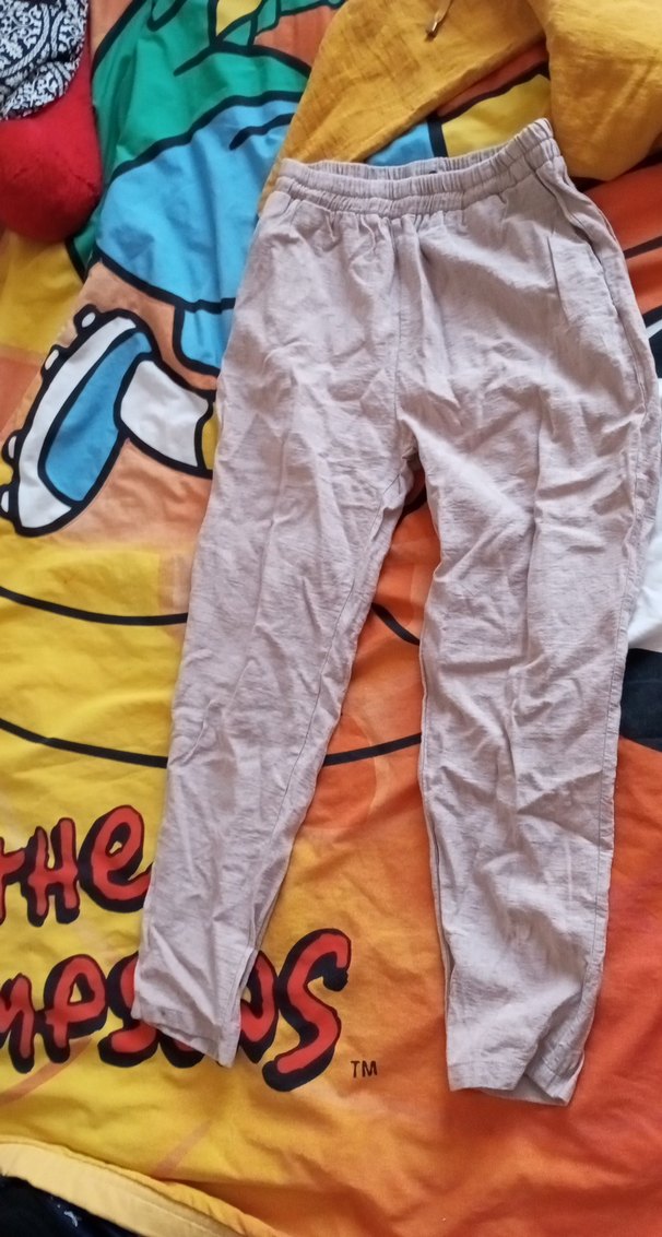 Bej Rahat Kesim Keten Kadın Pantolon - Görsel 3