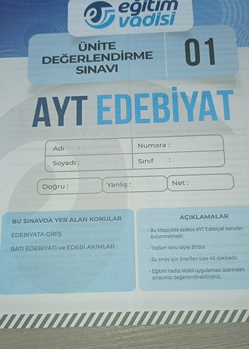 AYT Edebiyat deneme kitabı - eğitim vadisi