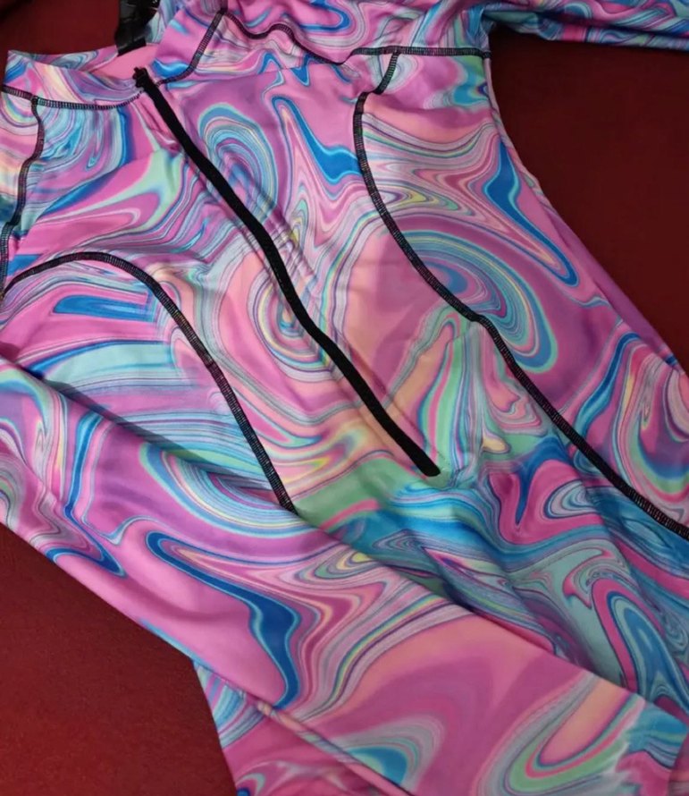 Uzun Kollu, Fermuarlı Çok Renkli Bağlama Desenli Mayo - Görsel 2