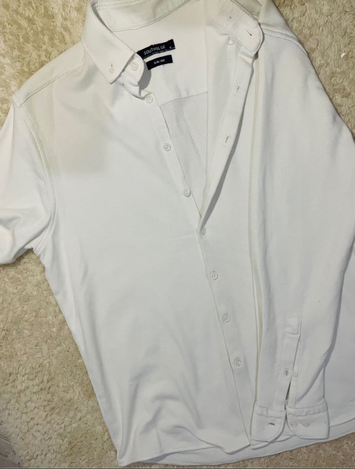 Düğmeli Beyaz Erkek uzun Kollu Gömlek - Görsel 3