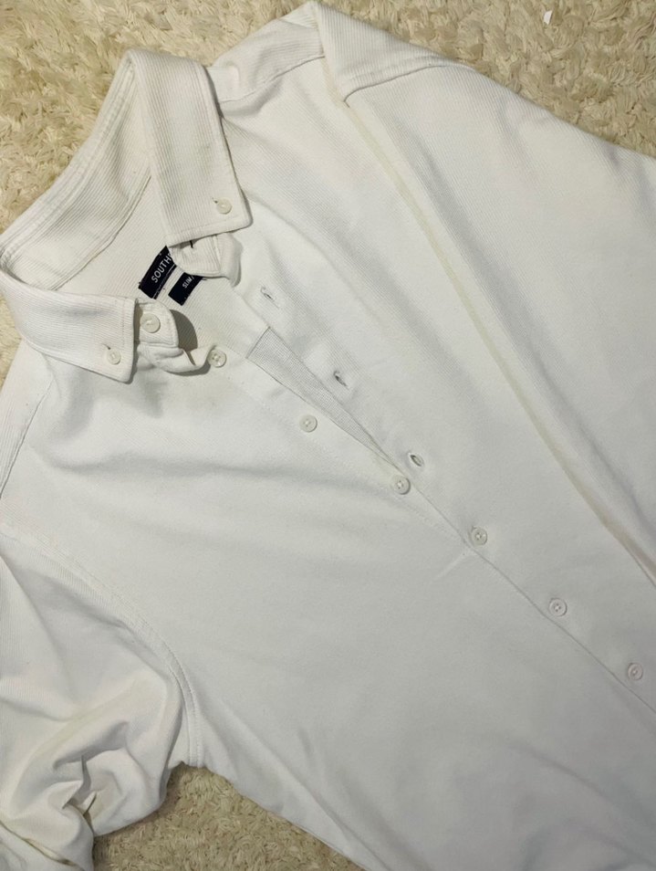 Düğmeli Beyaz Erkek uzun Kollu Gömlek - Görsel 2