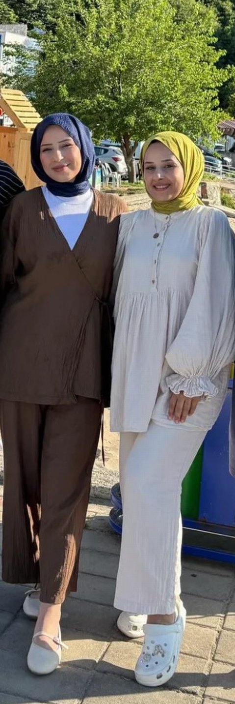 Kahverengi Bol Kesim Keten ikili takım - Görsel 2