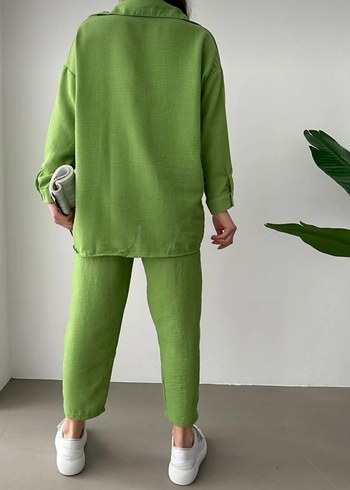 Yeşil Keten Kadın Salaş Takım - Görsel 2