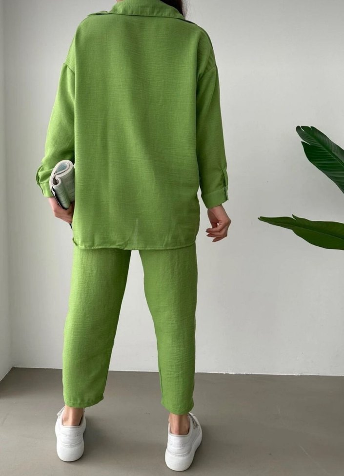 Yeşil Keten Kadın Salaş Takım - Görsel 2