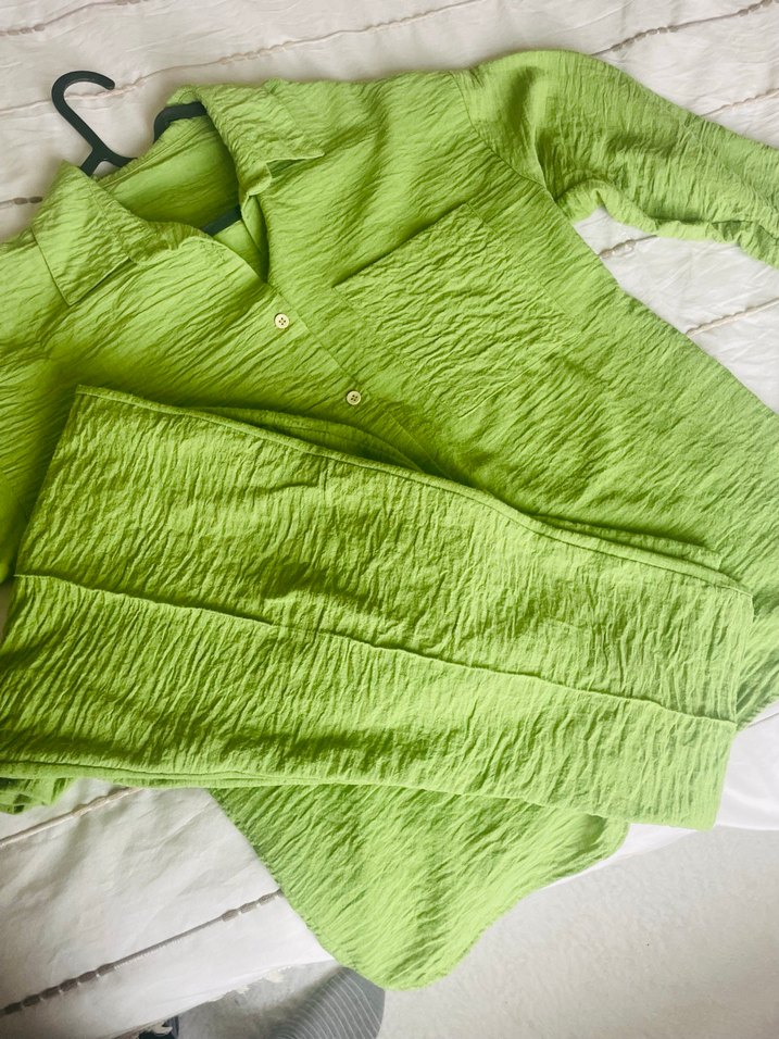 Yeşil Keten Kadın Salaş Takım - Görsel 5