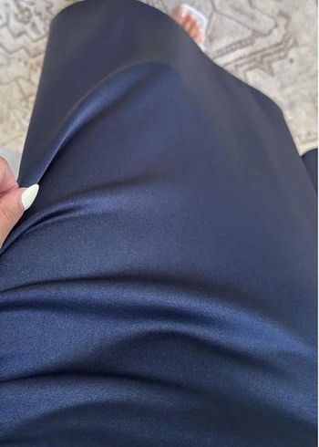 Mavi Uzun Kollu Saten Elbise - Görsel 2