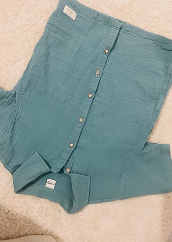 Turkuaz Erkek Çocuk Keten Kısa Kollu Gömlek - Görsel 4