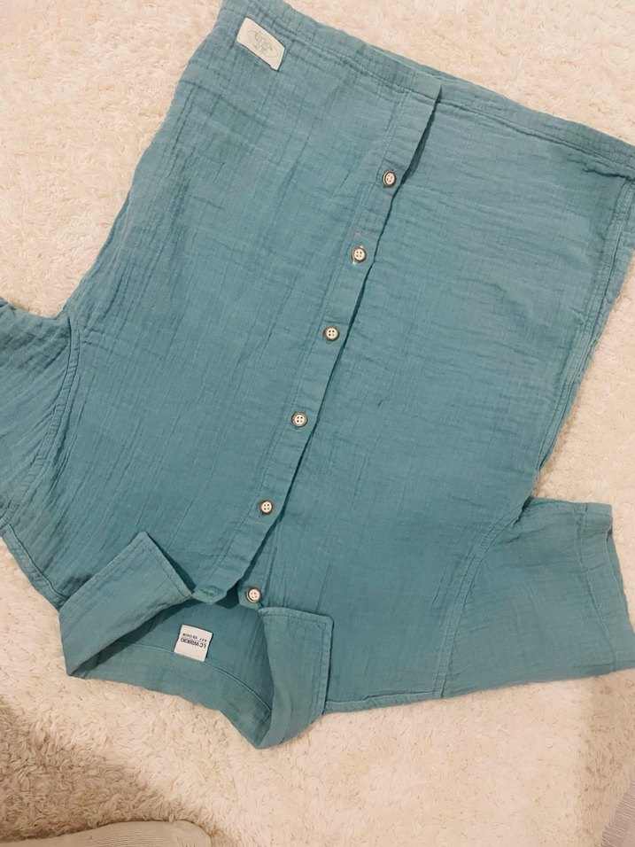 Turkuaz Erkek Çocuk Keten Kısa Kollu Gömlek - Görsel 4