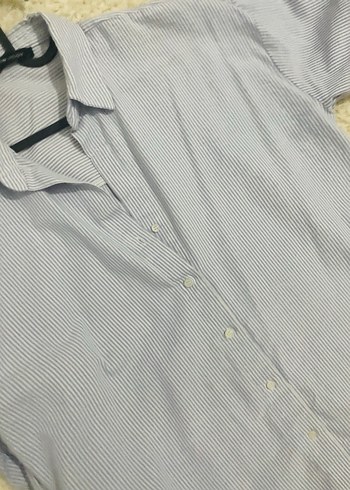 Düğmeli Mavi Çizgili Kadın Gömlek - Görsel 5