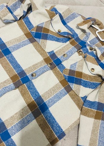 Uzun Kollu Düğmeli Bej Ekose Gömlek - Görsel 3