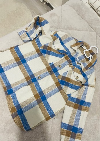 Uzun Kollu Düğmeli Bej Ekose Gömlek - Görsel 2