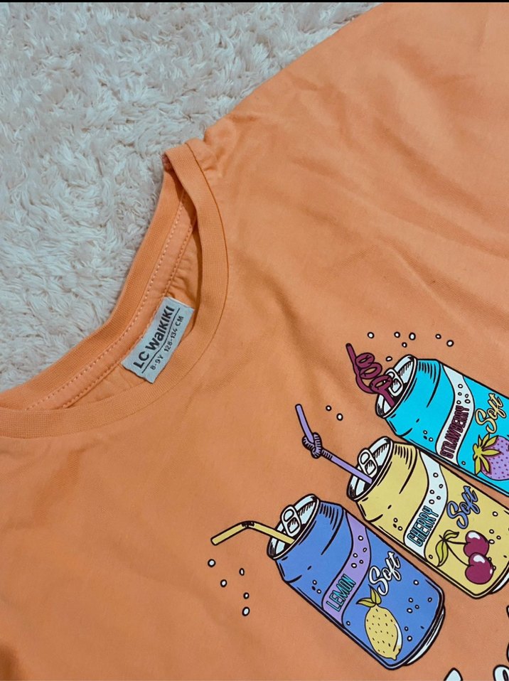 Renkli Baskılı Kız Çocuk Kısa Kollu Tişört - Görsel 3