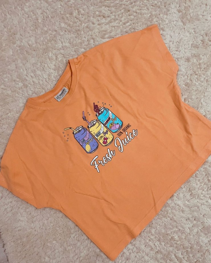 Renkli Baskılı Kız Çocuk Kısa Kollu Tişört - Görsel 4