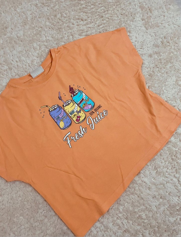 Renkli Baskılı Kız Çocuk Kısa Kollu Tişört - Görsel 5