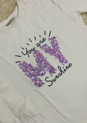 Beyaz Payetli Kız Uzun Kollu Tişört - Görsel 3