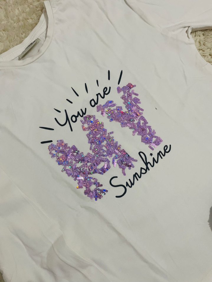 Beyaz Payetli Kız Uzun Kollu Tişört - Görsel 3