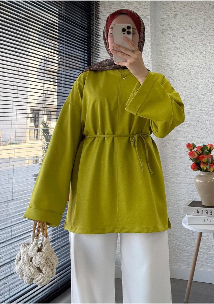 Kadın Kemerli Salaş Haki Tunik - Görsel 2