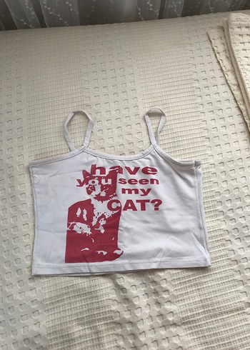 Beyaz Baskılı İnce Askılı Kadın Atlet