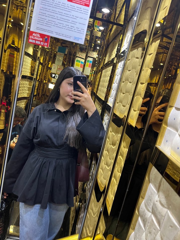 Siyah Uzun Kollu Yüksek Yaka Midi Elbise veya gömlek kuşaklı - Görsel 2