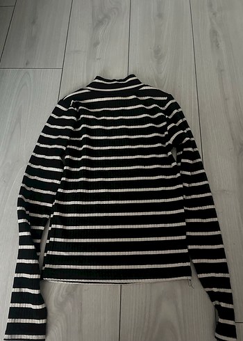 Çizgili Dik Yaka Kadın Triko Kazak - Görsel 2