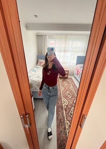 Bordo Kız Sweatshirt Uzun Kollu Baskılı - Görsel 3